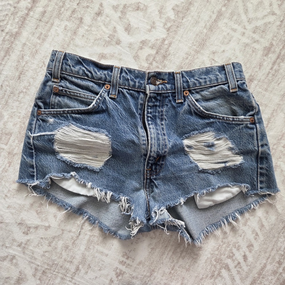 Vintage 1994 Levi's 505 Orange Tab Cutoff Denim Shorts W30 Distressed USA 90s
